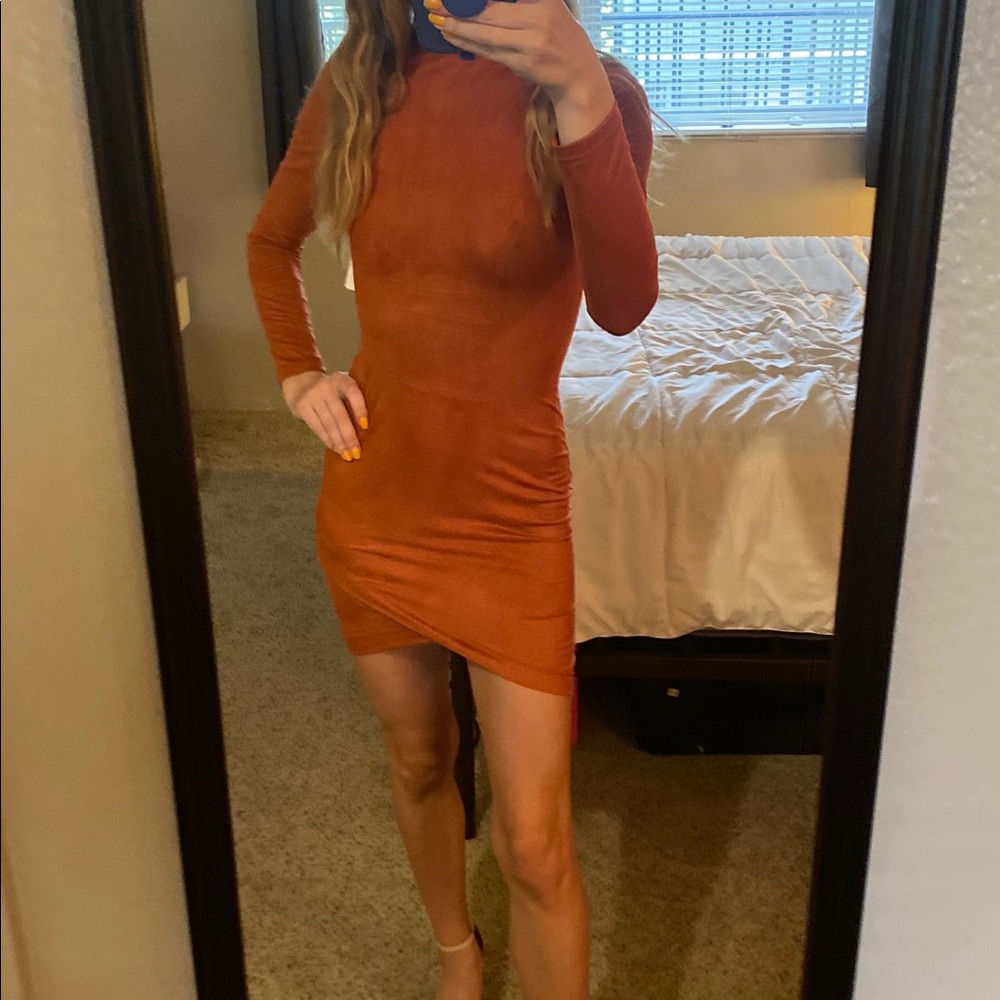 Orange long sleeve mini dress